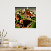 Grant Wood - Lente in Town, kunstschilderij Poster (Keuken)