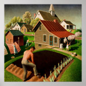 Grant Wood - Lente in Town, kunstschilderij Poster (Voorkant)