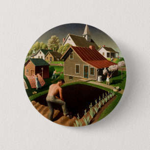 Grant Wood Spring in Town (1941) Ronde Button 5,7 Cm