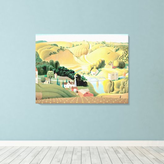 Grant Wood - Stone City, Iowa Canvas Afdruk (Insitu (Houten vloer))