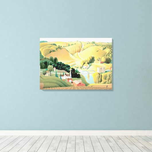 Grant Wood - Stone City, Iowa Canvas Afdruk (Insitu (Houten vloer))