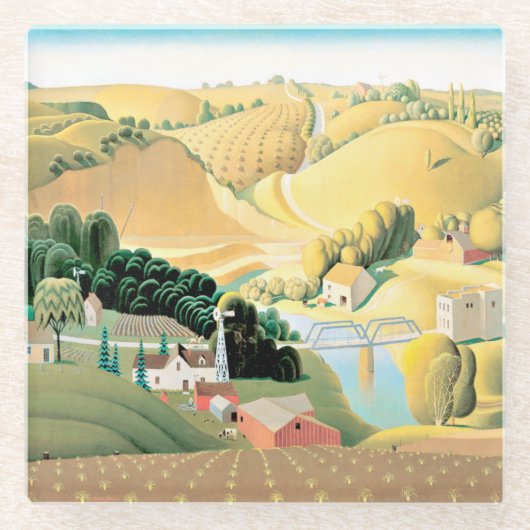 Grant Wood - Stone City, Iowa Ceramic Tegel Glazen Onderzetter (Voorkant)