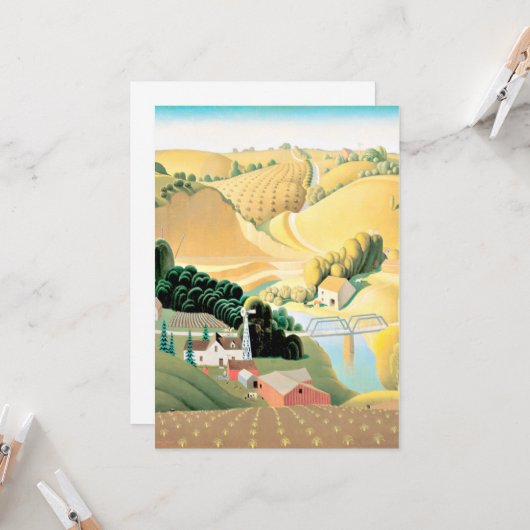 Grant Wood - Stone City, Iowa Kaart (Voorkant / Achterkant in situ)