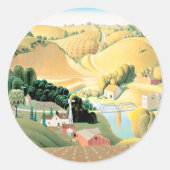 Grant Wood - Stone City, Iowa Ronde Sticker (Voorkant)
