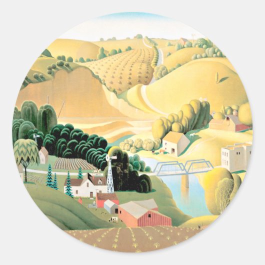 Grant Wood - Stone City, Iowa Ronde Sticker (Voorkant)