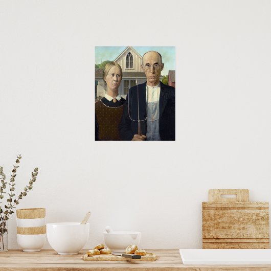Grant Wood's Amerikaanse Gothic Poster (Keuken)