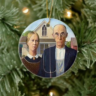 Grant Wood's Amerikaanse gotische icoon keramische Keramisch Ornament