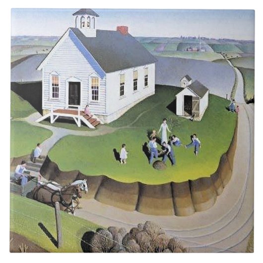 Grant Wood's Arbor Day-kunstwerk Tegeltje (Voorkant)