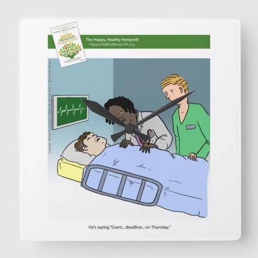 Grant Writing Cartoon Clock Vierkante Klok (Voorkant)