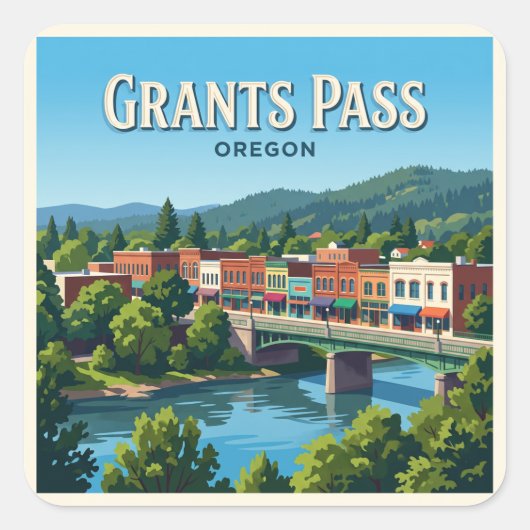 Grants Pass Riverside District Oregon Vierkante Sticker (Voorkant)