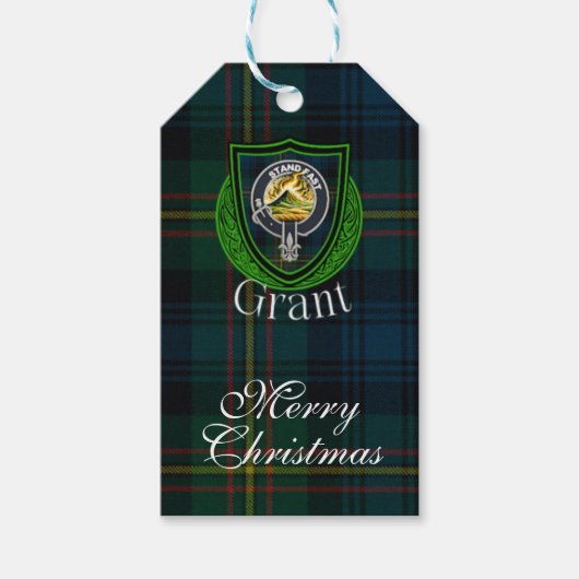 Grants Schotse Clan Tartan & Wapen Cadeaulabel (Voorkant)