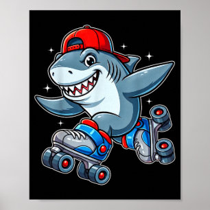 Grap haai op rolschaatsen Schattige koele skater A Poster