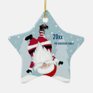 Grap hilarisch Kerstman hangt ondersteboven Keramisch Ornament