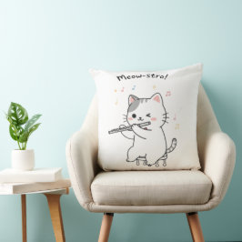 Grap Katzen die op de Fluit Speelt Kussen