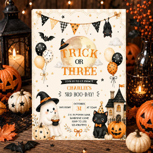 Grap of Drie Schattige Halloween Geest 3e Verjaard Kaart