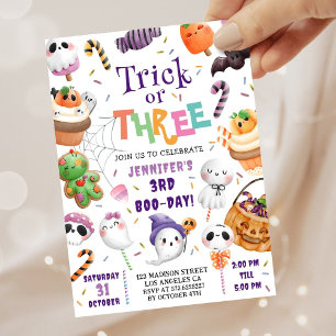 Grap of Drie! Schattige Paarse Halloween 3e Verjaa Kaart