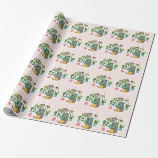 Grap tussen planten grappig cadeaupapier (Uitgerold)
