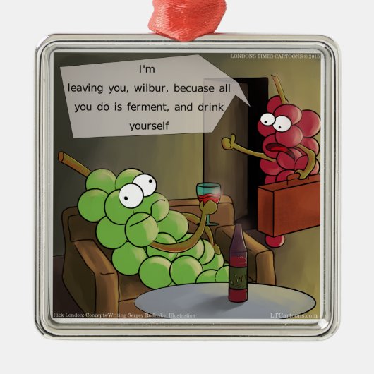 Grape Break-Up Funny Food, Wine & Marriage Comic Metalen Ornament (Voorkant)