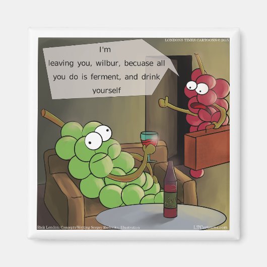 Grape Break-Up Grappige Eten, Wijn & Huwelijk Stri Magneet (Voorkant)