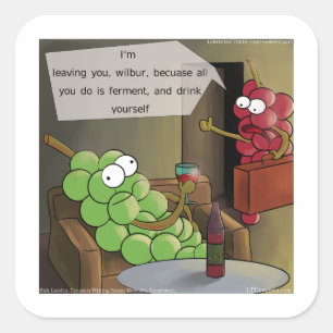 Grape Break-Up Grappige Voedsel-, Wijn- & Huwelijk Vierkante Sticker