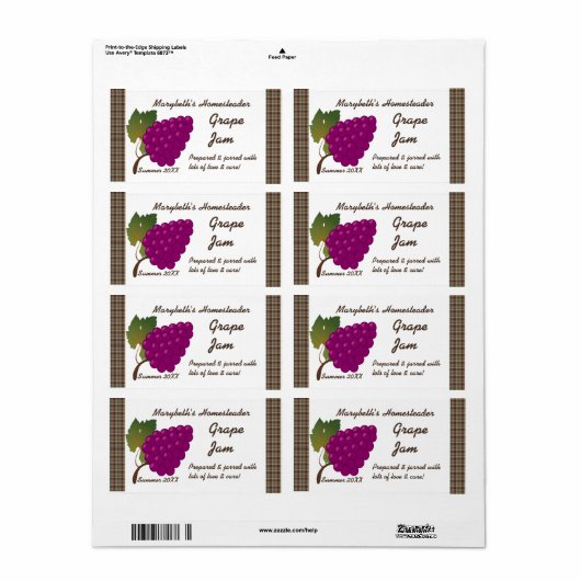 Grape Jam Jar Label (Aanpassen) (Full Sheet)
