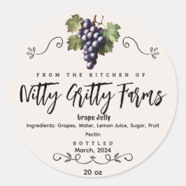 Grape Jam Jelly behouden Aangepaste inblikken Labe Ronde Sticker