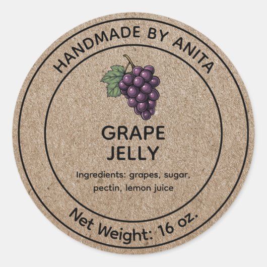 Grape Jelly Jar Label Kraft-papierstijl (Voorkant)