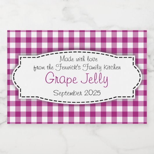 Grape Jelly paarse wit geruit label Voedselcontainer Etiket (Enkel label)