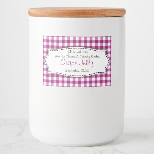 Grape Jelly paarse wit geruit label Voedselcontainer Etiket (Voorkant)