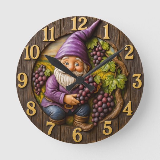 Grape-loving gnome harvest fantasy ronde klok (Voorkant)