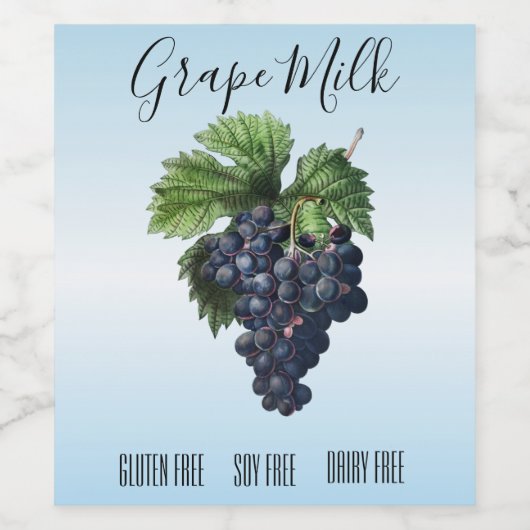 Grape Milk Dairy Soy Gluten Free Funny Wijn Etiket (Enkel label)