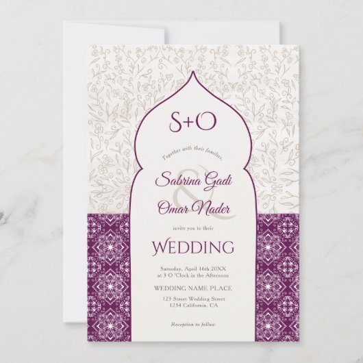 Grape Moroccan floral initialen 3 fotobruiloft Kaart (Voorkant)