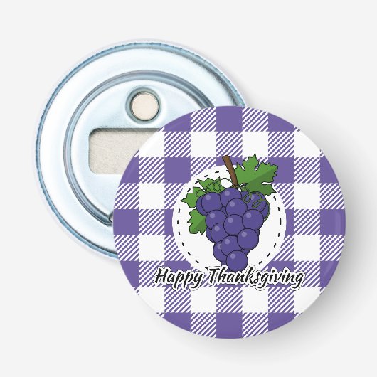 Grape on Violet Plaid - Happy Thanksgiving Button Flesopener (Voorkant)