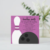 Grape Paars Pin Pals Bowling Birthday Party Kaart (Staand voorkant)