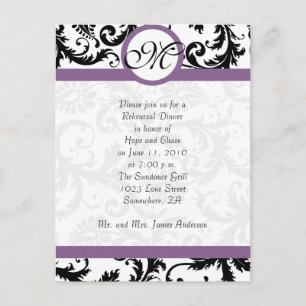 Grape Trim Black Damask Swirls Rehearsal Dinner Briefkaart