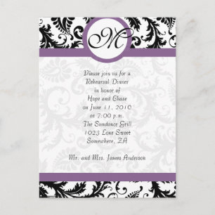 Grape Trim Black Damask Swirls Rehearsal Dinner Briefkaart