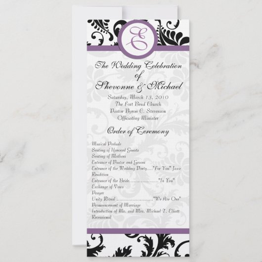 Grape Trim Black Damask Swirls Wedding Invitation Kaart (Voorkant)
