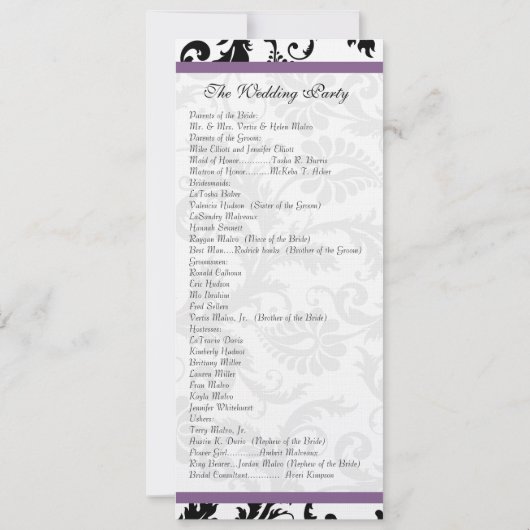 Grape Trim Black Damask Swirls Wedding Invitation Kaart (Achterkant)