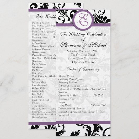 Grape Trim Black Damask Swirls Wedding Invitation Kaart (Voorkant / Achterkant)
