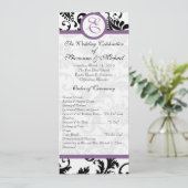 Grape Trim Black Damask Swirls Wedding Invitation Kaart (Staand voorkant)