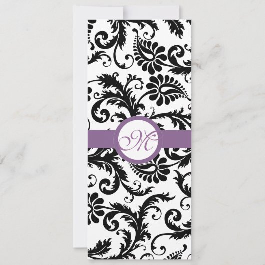 Grape Trim Black Damask Swirls Wedding Invitation Kaart (Achterkant)
