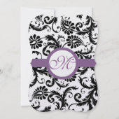 Grape Trim Black Damask Swirls Wedding Invitation Kaart (Achterkant)