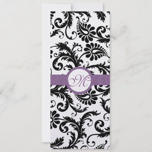 Grape Trim Black Damask Swirls Wedding Invitation Kaart (Achterkant)