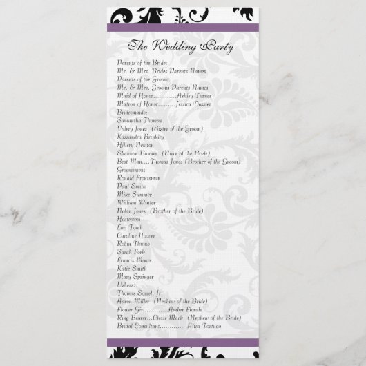 Grape Trim Black Damask Swirls Wedding Program Programmakaart (Achterkant)