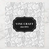 Grape vine black and white Elegant Aesthetic. Wijn Etiket (Enkel label)