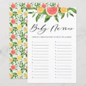 Grapefruit Baby namen Alfabet Baby shower Game (Voorkant / Achterkant)