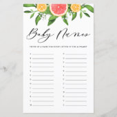 Grapefruit Baby namen Alfabet Baby shower Game (Voorkant)