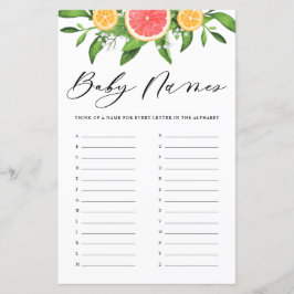Grapefruit Baby namen Alfabet Baby shower Game