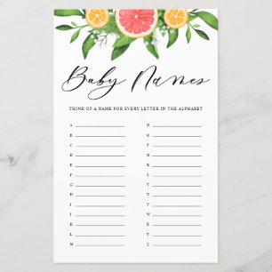 Grapefruit Baby namen Alfabet Baby shower Game
