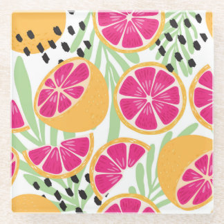 Grapefruit & Bladeren: Tropisch  Glazen Onderzetter
